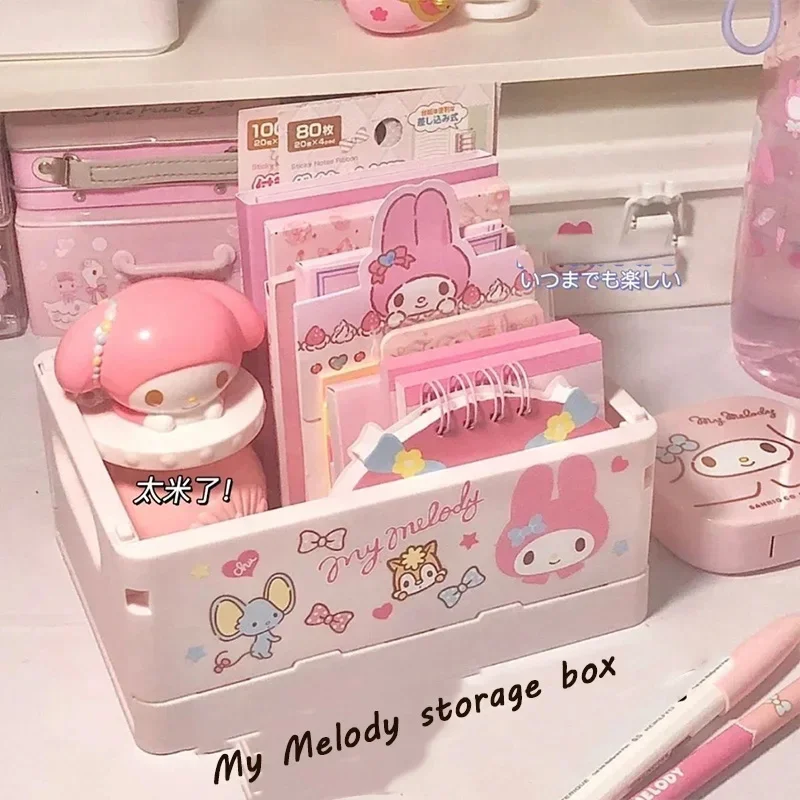 

Sanrio Hello Kitty Kuromi Anime Kawaii Desktop Mini Folding Storage Box Cute Cartoon My Melody Hand Ledger Basket Student Gifts