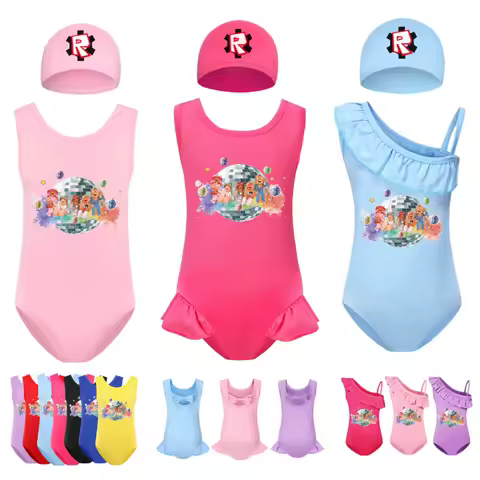 ROBLOX Kids Tie-dye Print One-piece Swimsuit for Teen Girls Pink Swimwears Bathing Suits 2-10 Years Decorative Daily Necessities