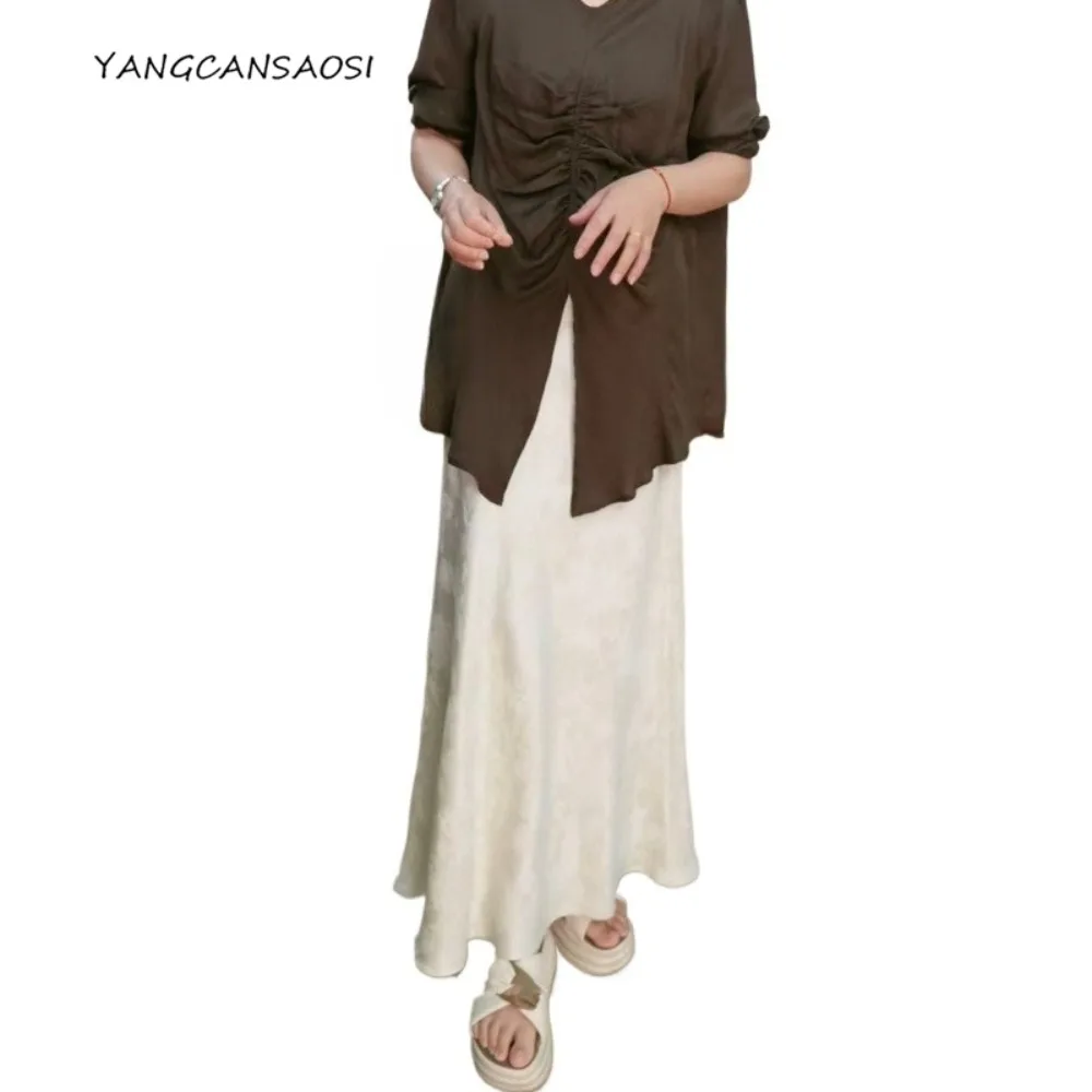 2025 Women's Fashion Autumn New Style 35% Natural Mulberry Silk 65% Wool White Temperament Package Hip Tail Skirt