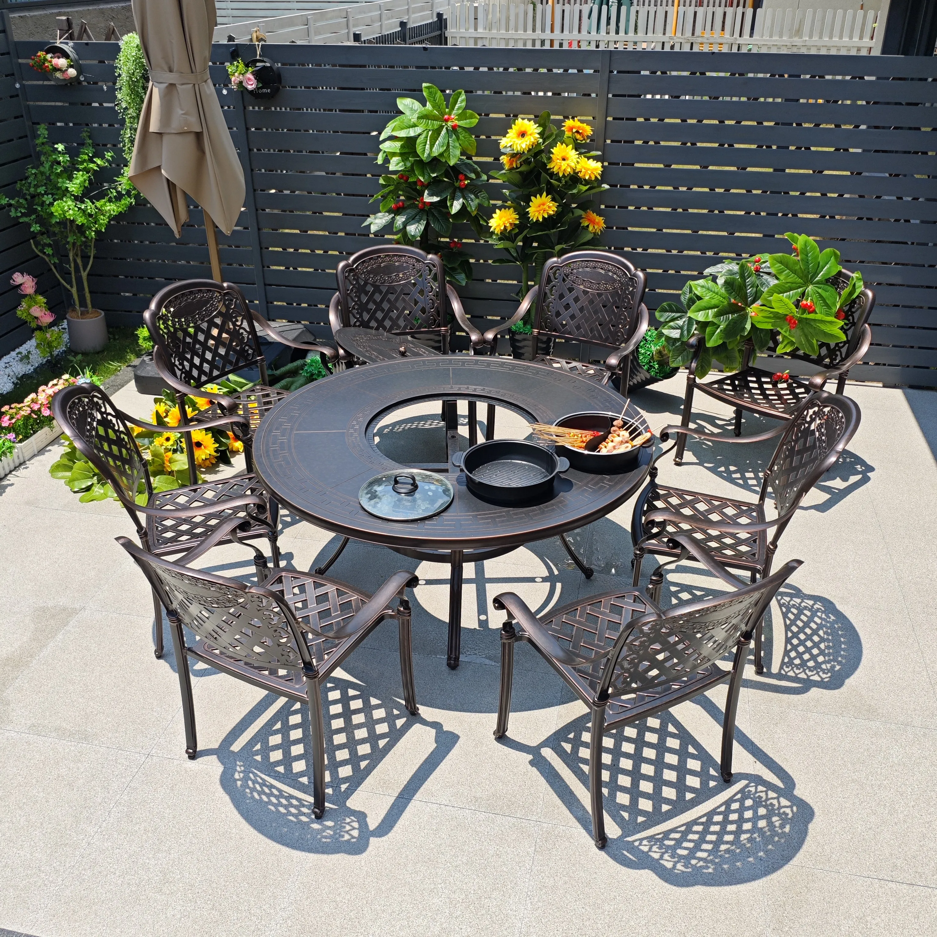 Barbecue table, smokeless leisure outdoor garden terrace, outdoor dining table combination