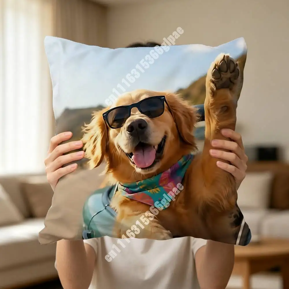 Funny Driver Dog Happy Puppy Vacation Printed Pillow Cover Sofa Couch Bedroom Cinema Home Theater Decoration
