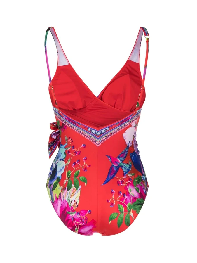 

Botanical Floral Prints Lace Up One Piece Swimsuit And Cover Up