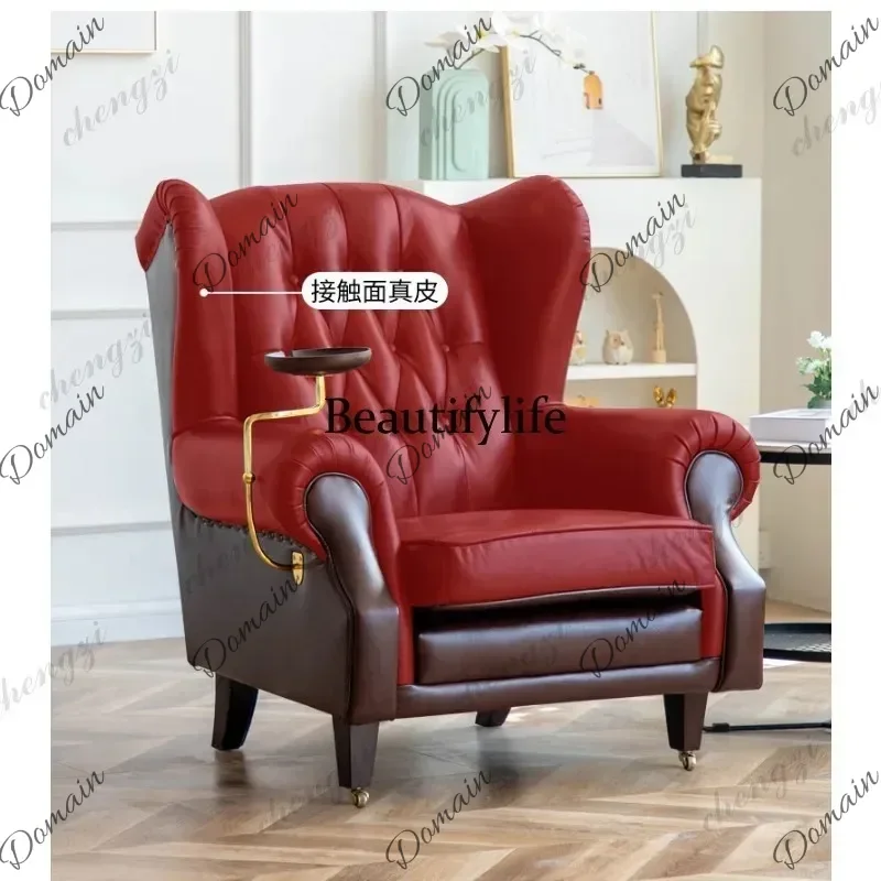 UHV Z138American single sofa chair European living room retro style, pull button hotel leather, chair
