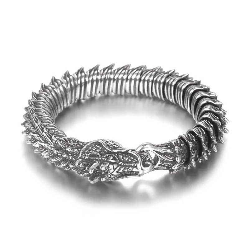 

14mm Heavy Punk Gold Color Viking Dragon Bracelet for Men Women Hiphop Black Stainless Steel Bike Faucet Chain Bangle Jewelry
