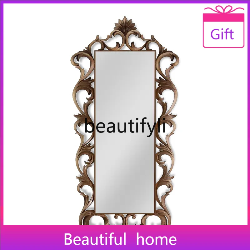 

Carved Full-Length Mirror American Retro High-End Atmosphere Decorative Mirror for Living Room Dressing Mirror