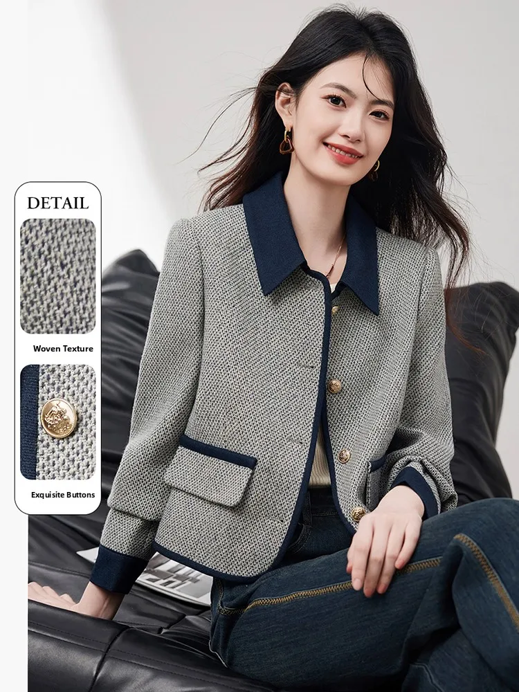 

Ele ort Woolen Jaet Women's Faionable Spring Autumn 2026 New Sle Personali Top Button Design Pure Color