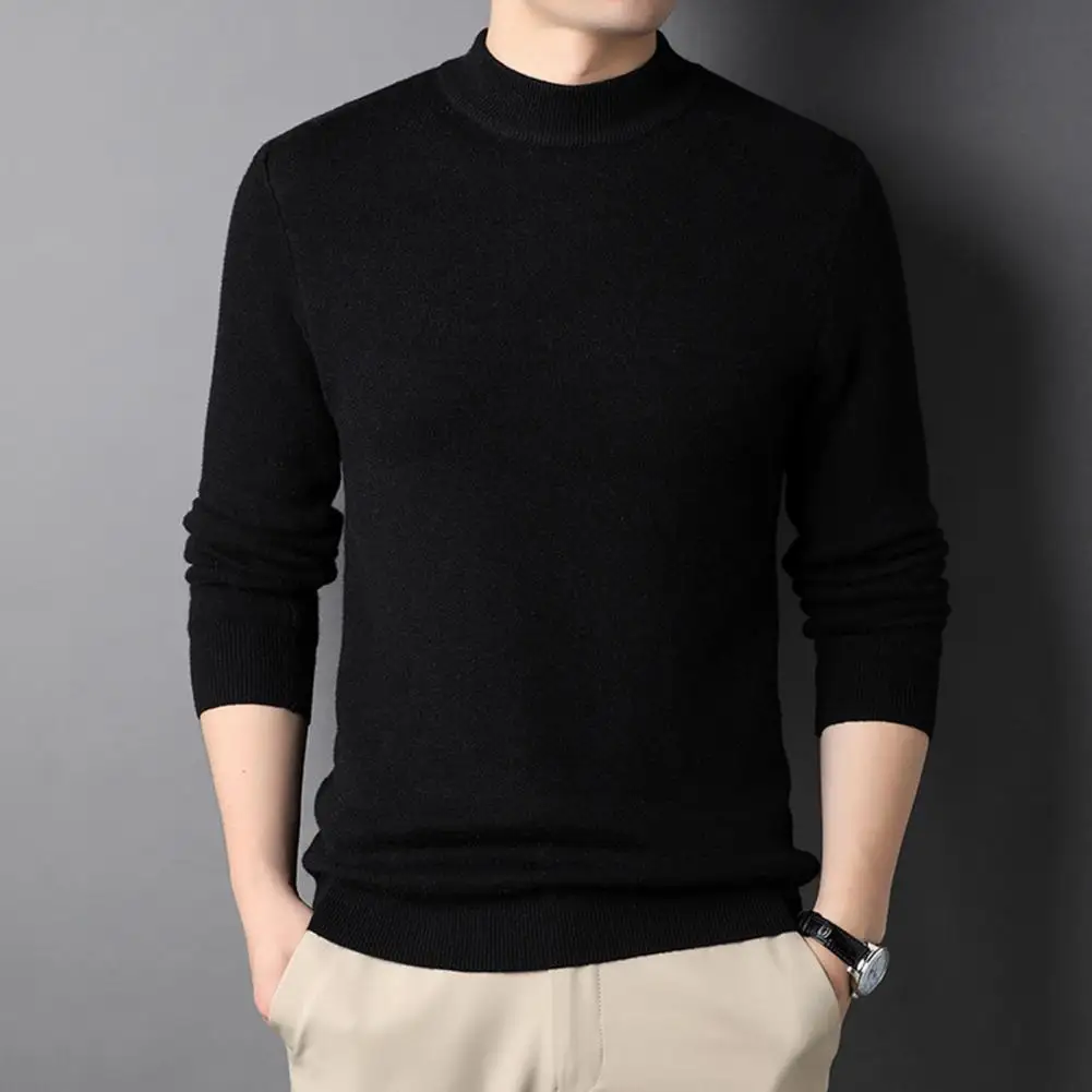 

Ribbed Hem Sweater Men's Half-high Collar Knitted Sweater Soft Warm Pullover for Fall/winter Slim Fit Anti-pilling Bottoming Top