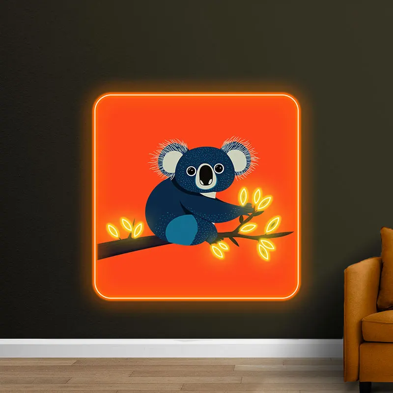 Toysign Custom Neon Sign, Koala Tree Neon Art Print – Playful Glow-in-the-Dark Koala Poster for Kids' Room or Nursery Decoration