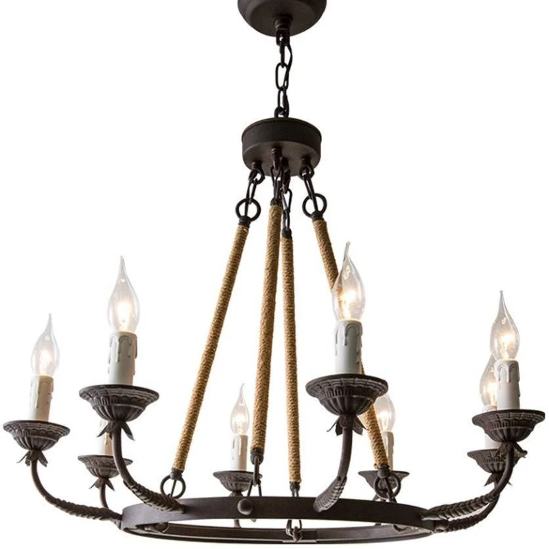 

American country ancient old wrought iron chandelier, living room dining room staircase villa chandelier home