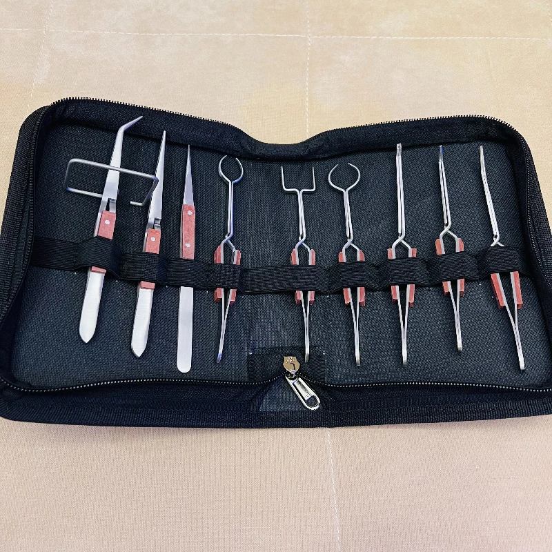 A full set of 9 welding tweezers with rebound clips