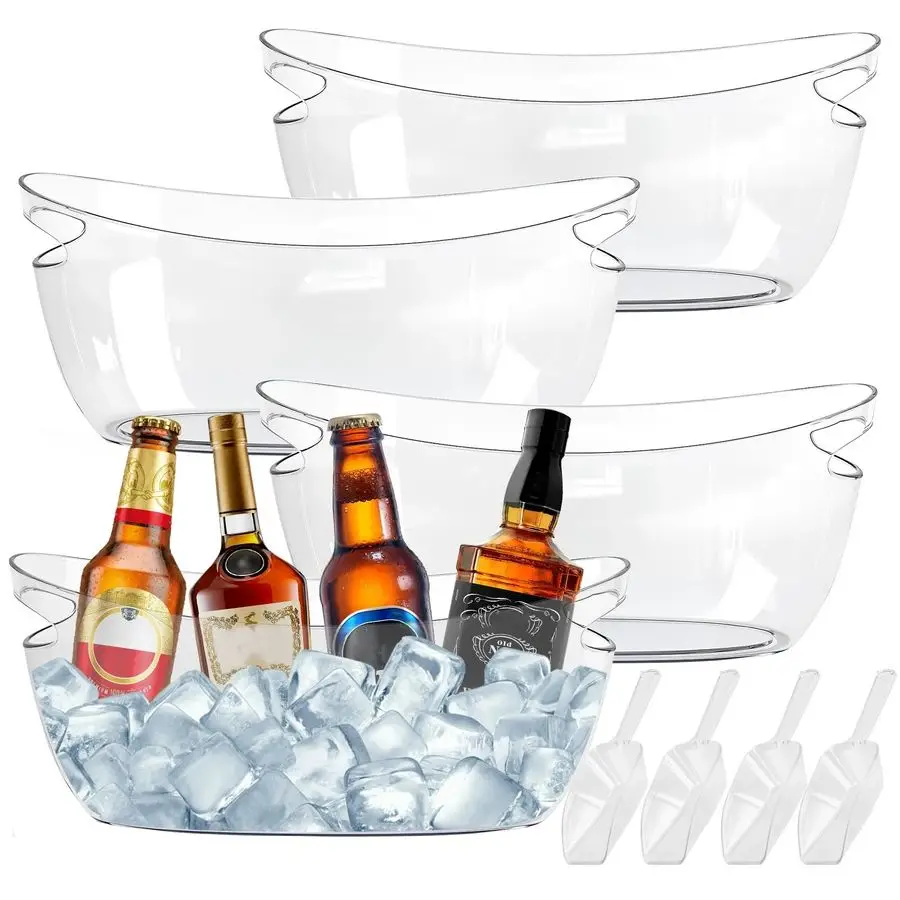 

Ice Buckets for Parties Extra Large 5.5L Clear Beverage Tubs with Scoops, Perfect for Champagne, Beer, Sparkling Wine, and Cockt