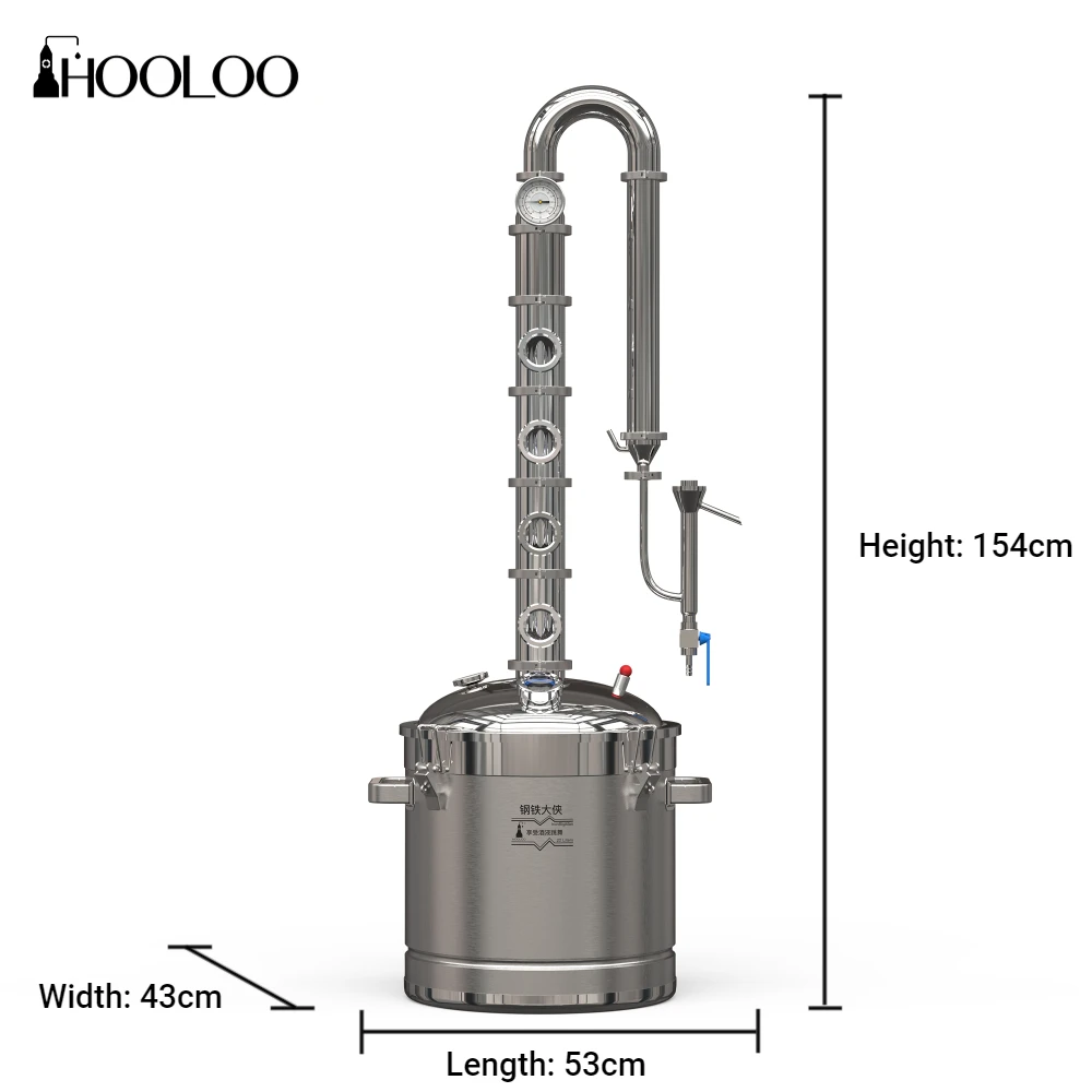 HOOLOO ST50 المنزل المقطر الفولاذ المقاوم للصدأ الكحول لا تزال العمود النحاس فقاعة لوحات ويسكي الفودكا آلة بروير Moonshine لا تزال