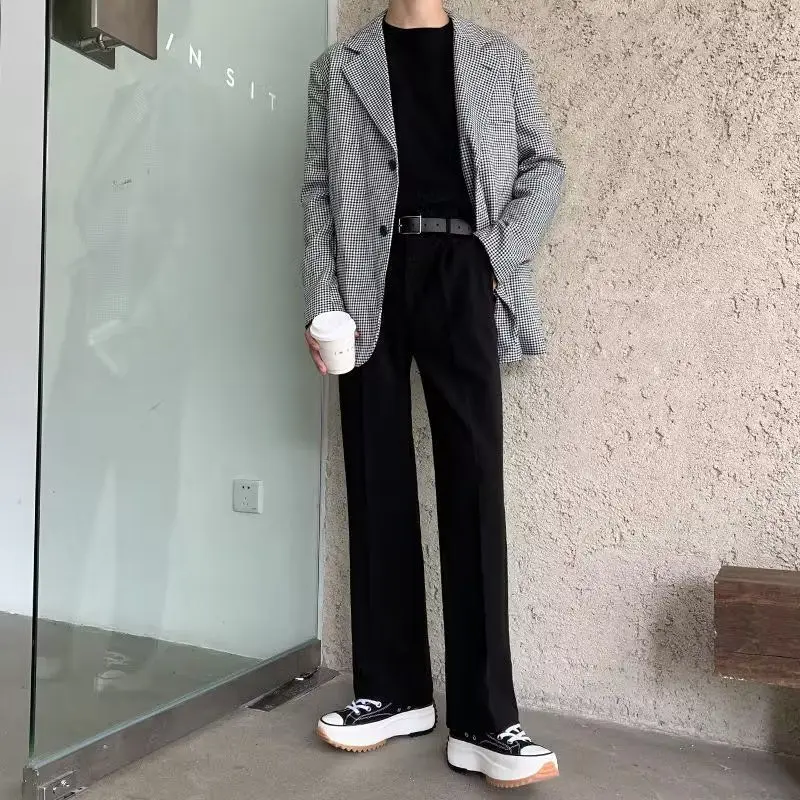Men's Summer Thin Premium Stylish Korean Style Loose Draped Instagram Trendy Slimming Straight Leg Dress Pants Casual Trousers