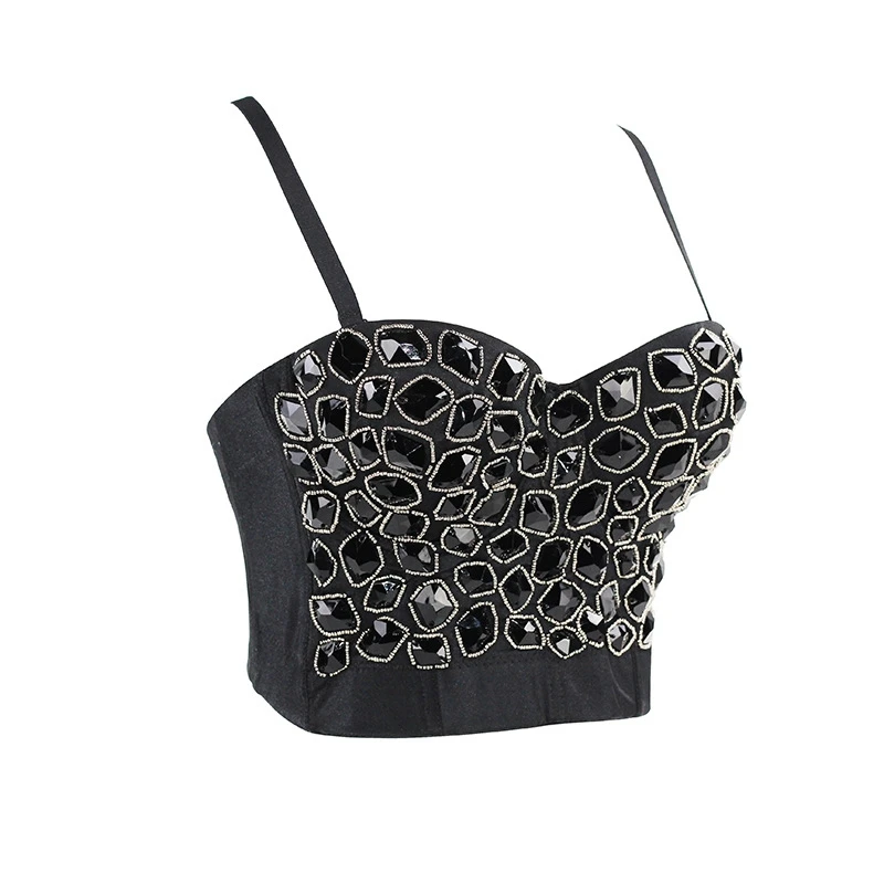 Cupnaya cristaux strass femmes Sexy haut court Push Up Bustier court Camisole Corset Bralette brillant pour les spectacles de carnaval
