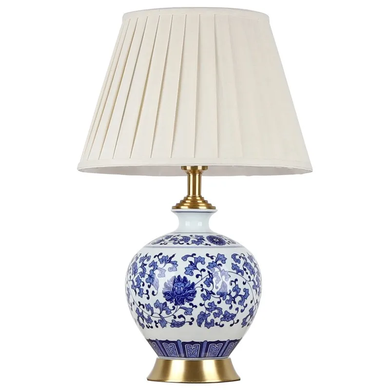 

Copper Table Lamp Bedside Jingdezhen Ceramic Chinese Style Decorated LED Table Lamps for Living Room Bedroom