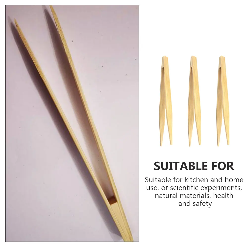 Pinzas de bambú antideslizantes ecológicas, suministros de cocina, herramientas para Buffet y barbacoa, pinzas para pan y queso, mango ergonómico para alimentos, 3 uds.