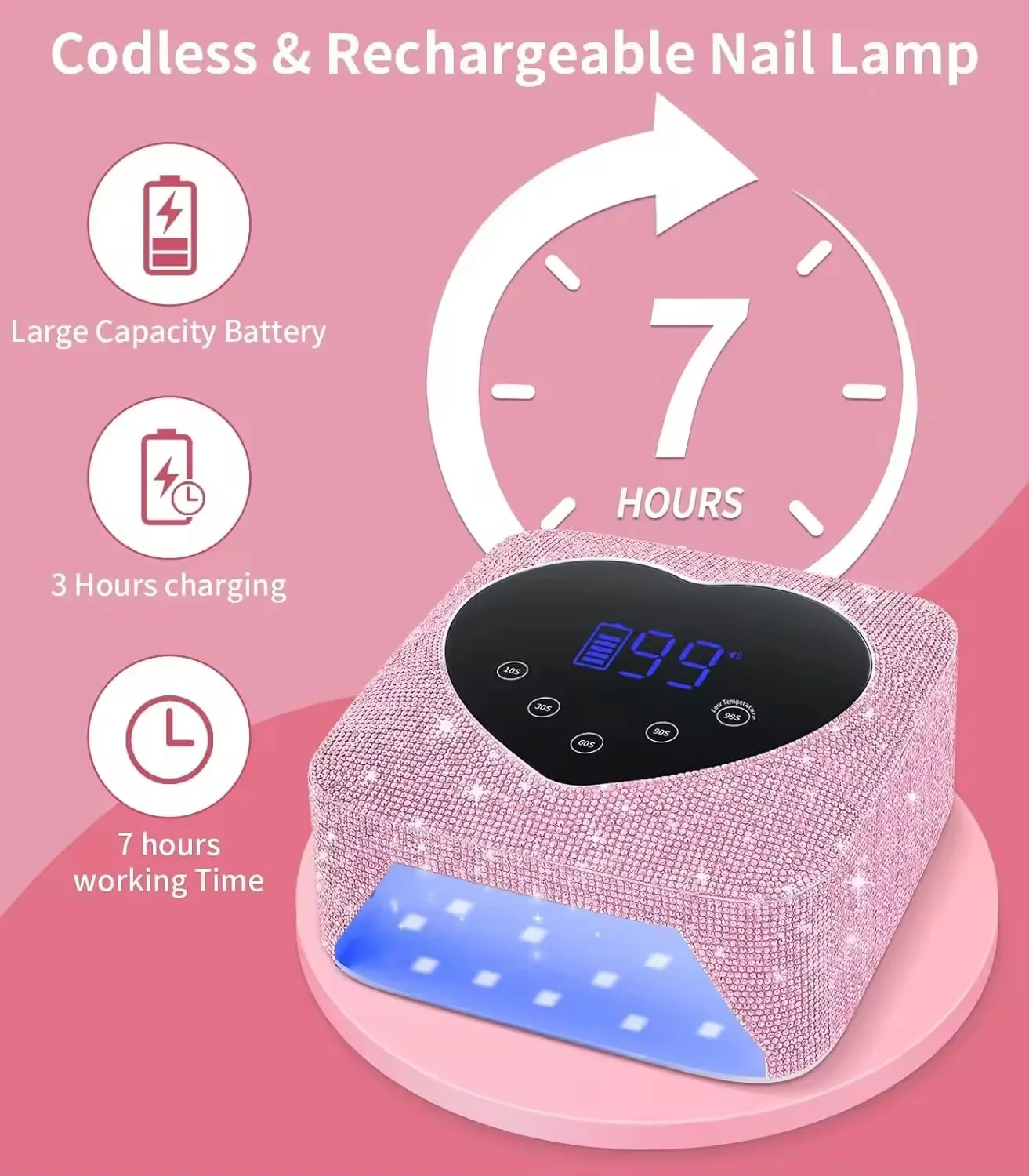 72W Cordless rhinestones Nail dryer Sun UV LED Nail Lamp