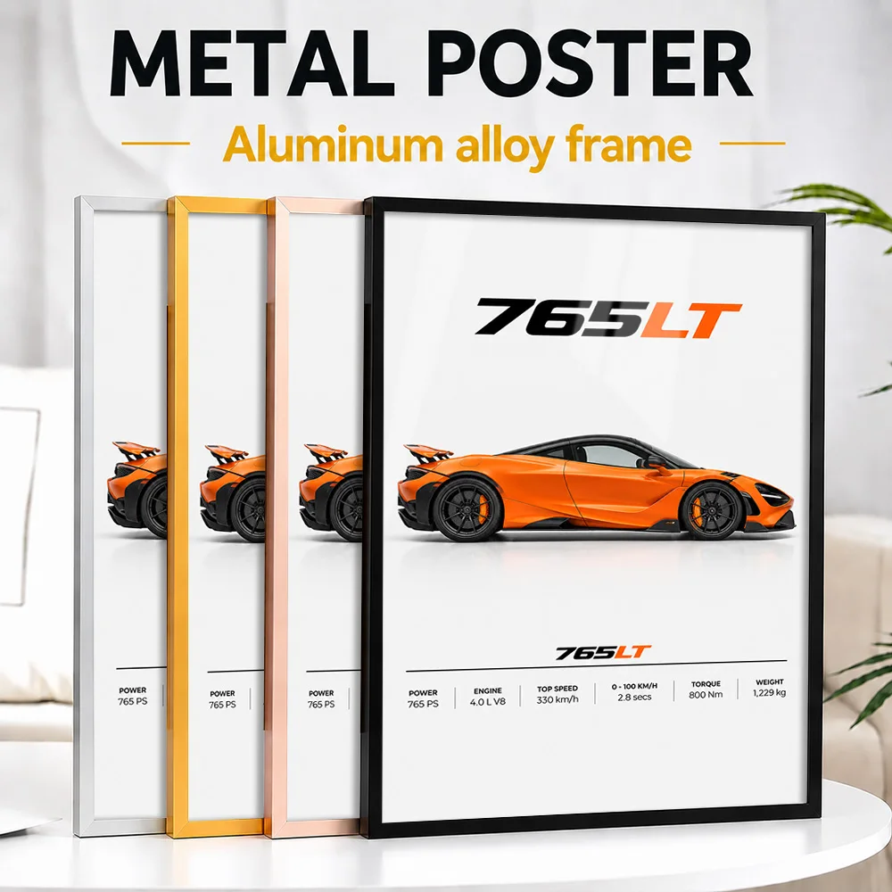 British 765LT Papaya Spark Supercar Framed Metal Poster Personalized Motorsport Heritage Wall Art Gift For Vehicle Collectors