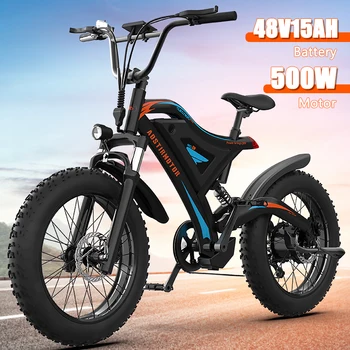 Image AOSTIRMOTOR Mini Electric Mountain Bike S18-Mini Ebike 500W Motor 48V 15Ah 20Inch 4.0 Fat Tire Bicycle Beach Cycling New 2025