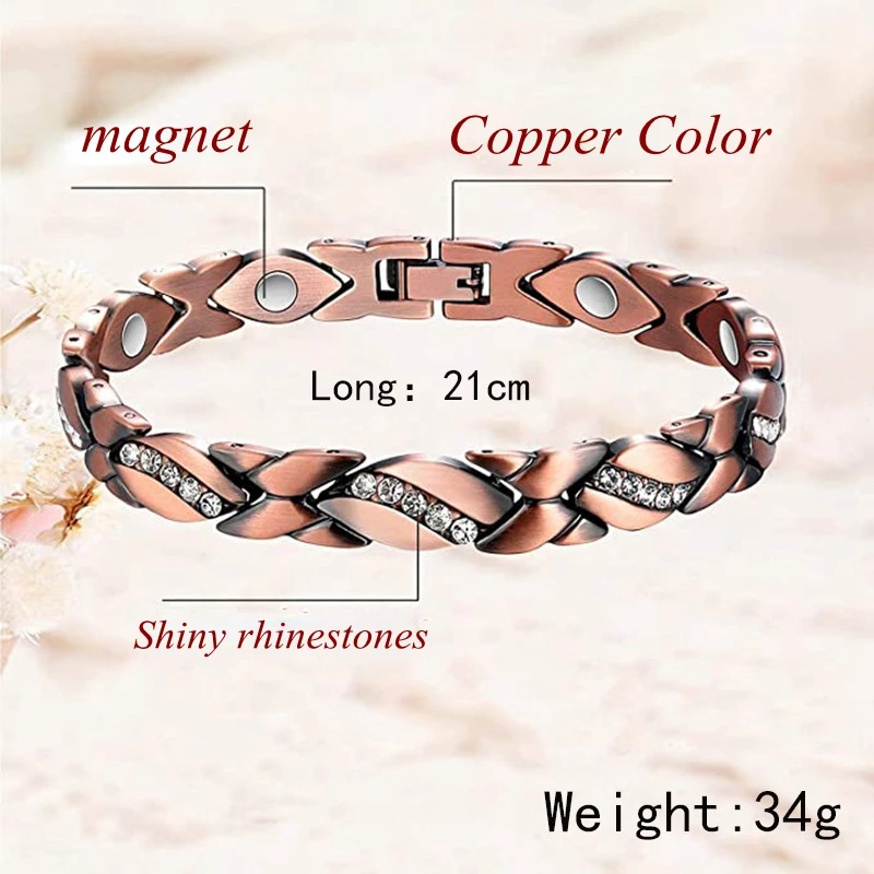 Vintage Copper Color Magnetic Bracelets for Women Arthritis Pain Relief Adjustable Bio Energy Blood Pressure Accessory Bracelet