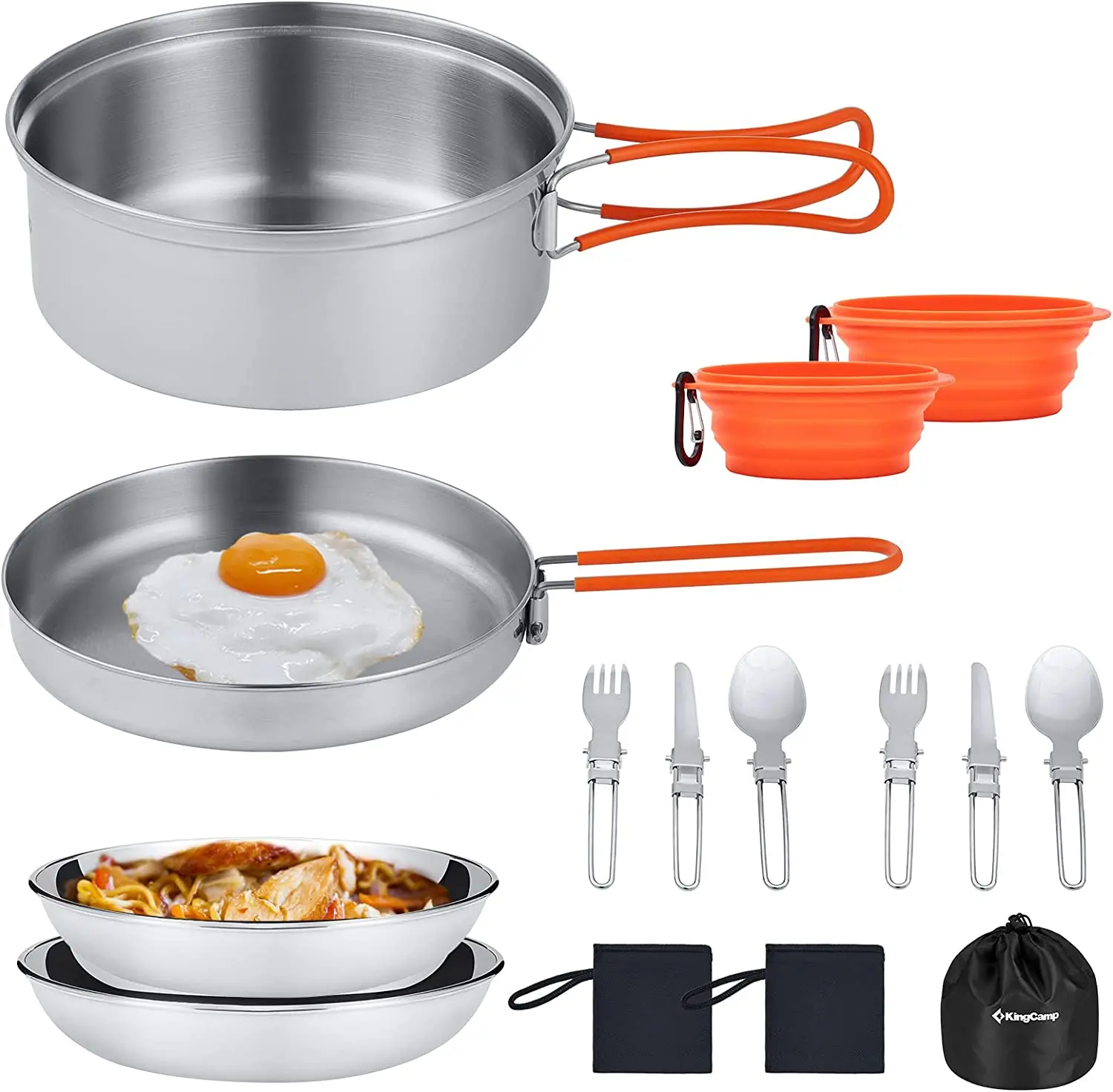 

2022 Factory Aluminium Picnic Kitchen Outdoor Camping Folded Pot Cookware Set with Stainless Steel Cups Plates Forks Knives Spo