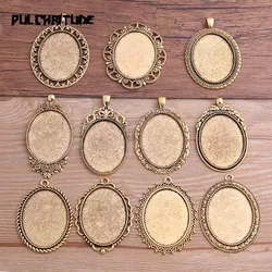 2Pcs 30*40mm Inner Size antique God Plated 11 Style Big Oval Cabochon Base Setting Charms Pendant Necklace Findings