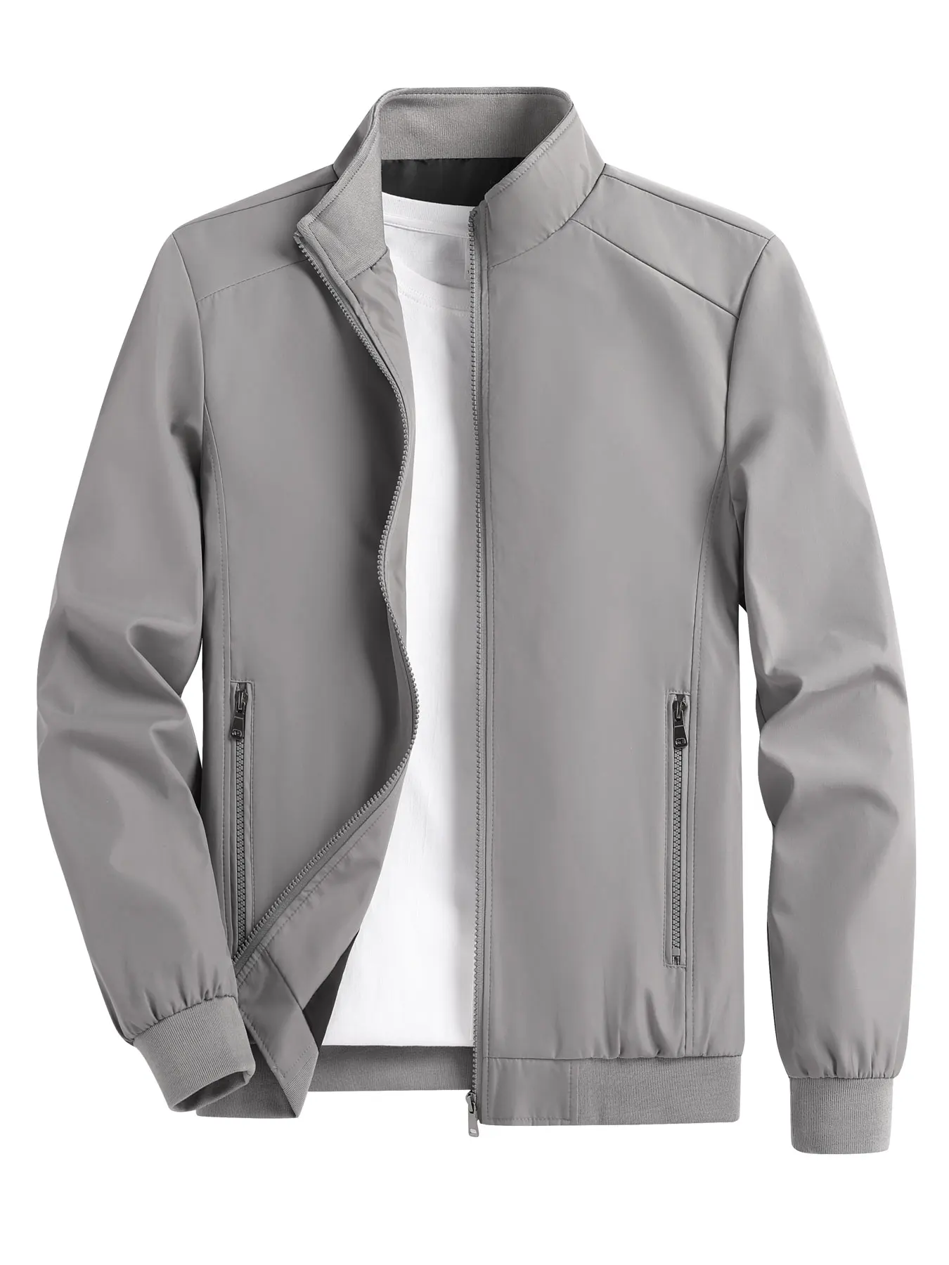 Men's Spring and Autumn Thin Casual Jacket Solid Color Stand Collar Cardigan Jacket Men's Outdoor Sports Casual Versatile Top