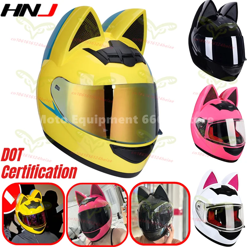 dot-certification-hnj-cat-ear-motorcycle-helmet-for-women-full-face-motocross-motorbike-men's-moto-helmet-breathable-summer