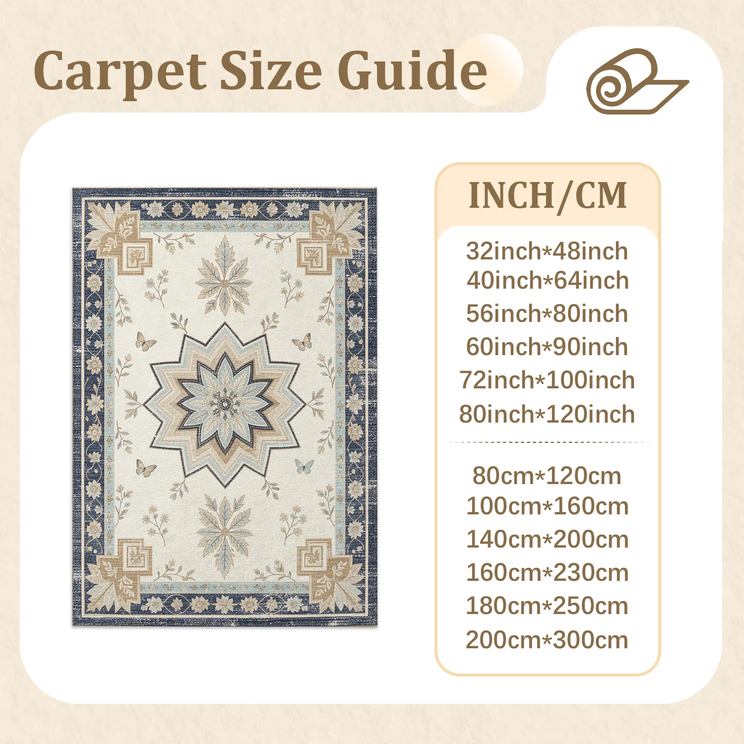 Vintage Floral Mandala Butterfly Pattern Area Rug, Velvet Material, Machine Washable Soft Floor Mat for Living Room Bedroom Dining Room Entryway Decor, Ideal for Halloween Thanksgiving Black Friday Christmas New Year Occasions