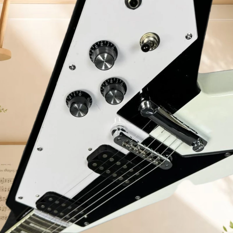 Black-and-White Contrast V Electric Guitar HH Pickups Fixed Bridge Mahogany Body Classic Heavy Metal Free Shipping'
