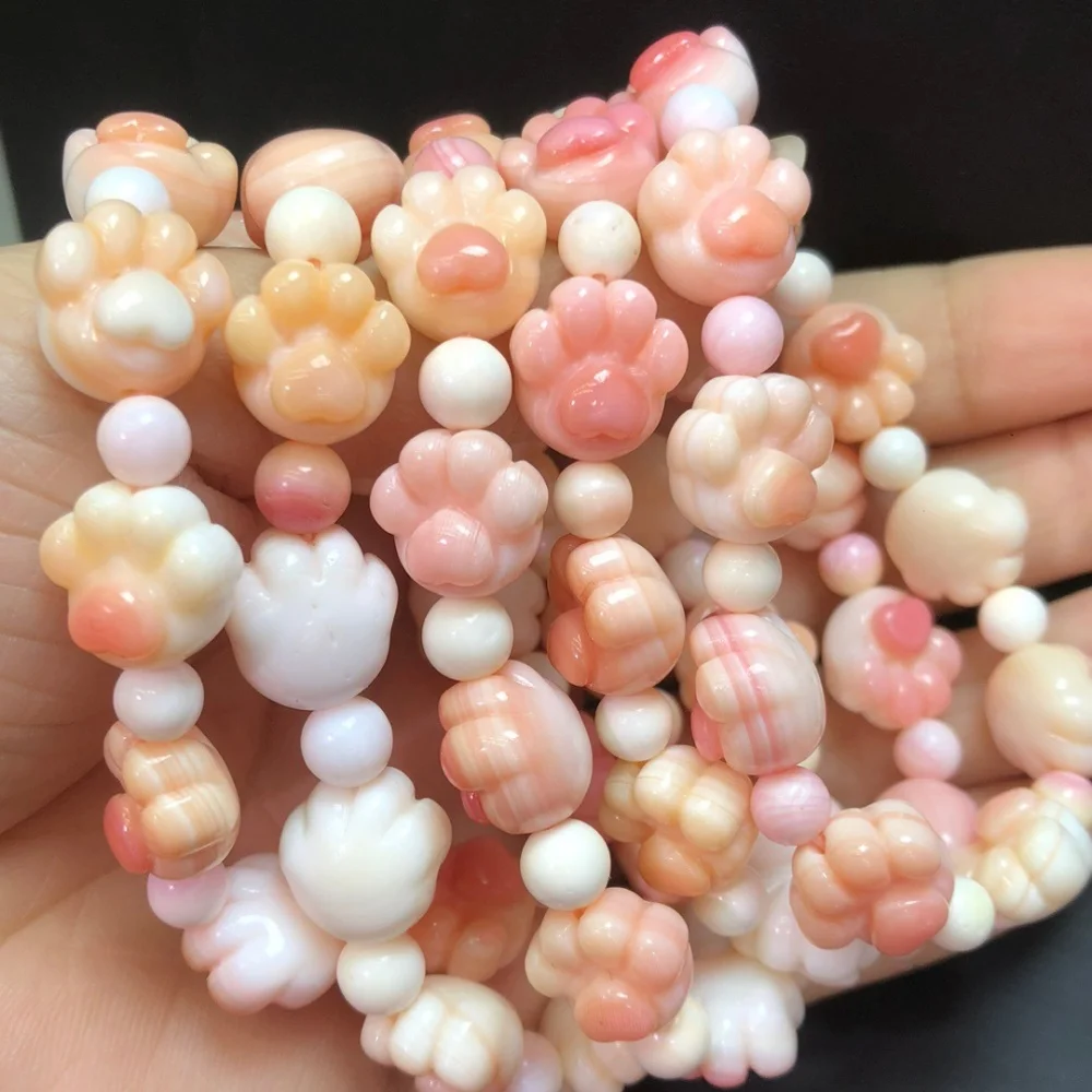 Natural Shell Stone Cat Pad Bead Bracelet Crystal Healing Fengshui Stone Fashion Gemstone Women Jewelry Gift 1pcs 12MM