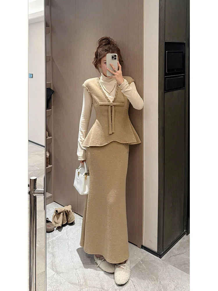 

Костюмный комплект из шерсти класса люкс с юбкой от Wang Diding, оригинальный дизайн 2025 года, зимний, повседневный, элегантный, для женщин