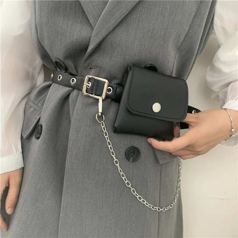 Riñonera de PU a la moda para mujer, bolso de cinturón de regalo Simple, bolsos de cadena para teléfono, bolso informal para mujer, monedero negro