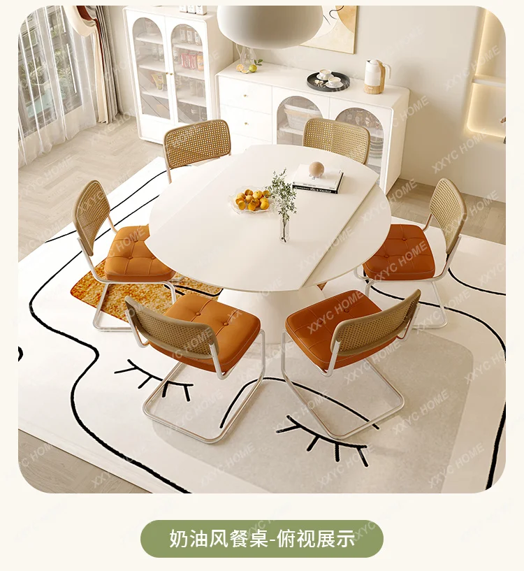 Cream wind solid wood foldable 4-10 people small apartment special light luxury dining table and chair combination