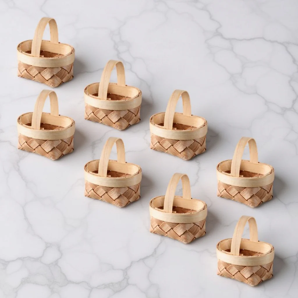 

8pcs Mini Woven Baskets Small Wood Chip Baskets With Handles For Wedding Birthday Party Favor Kids Pretend Play Fairy Garden