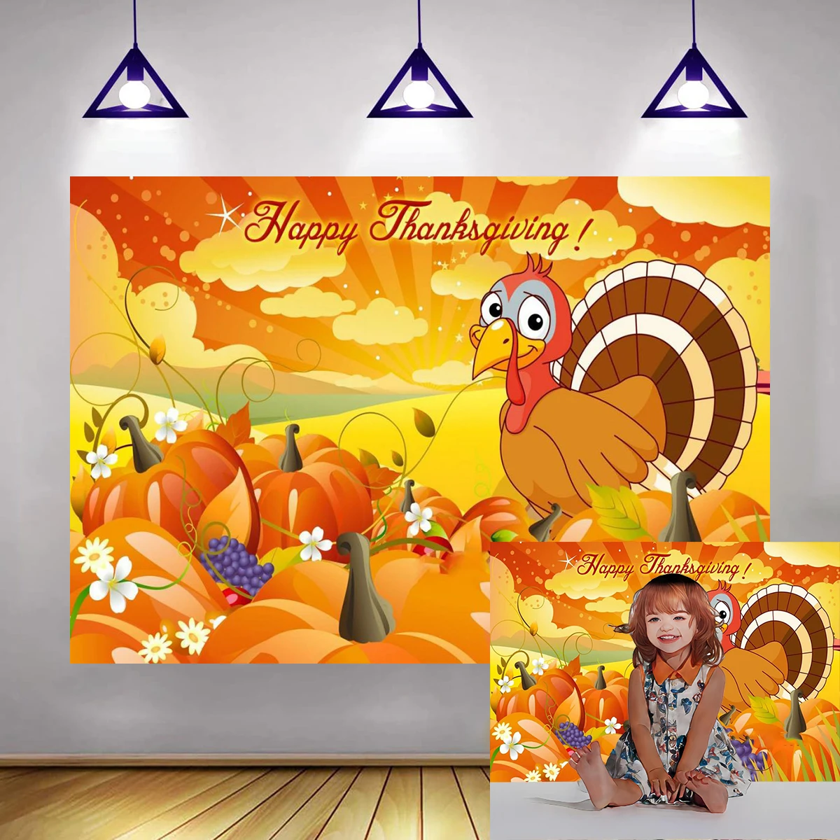 Thanksgiving Turkey Pumpkin Backdrop Birthday Party Photography Family Photo Shooting Background Village Activity Decorations