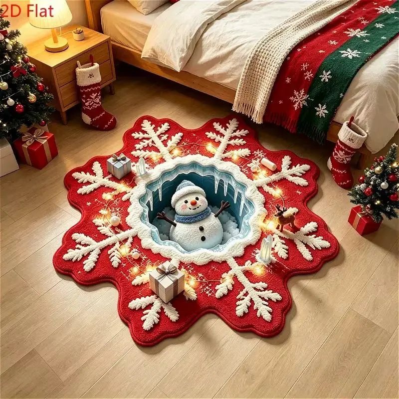 VIKAMA Christmas Flannel Rug Snowflake Snowman Lights Cozy Furry Area Rug Carpet for Bedroom Kids Room Xmas Decor