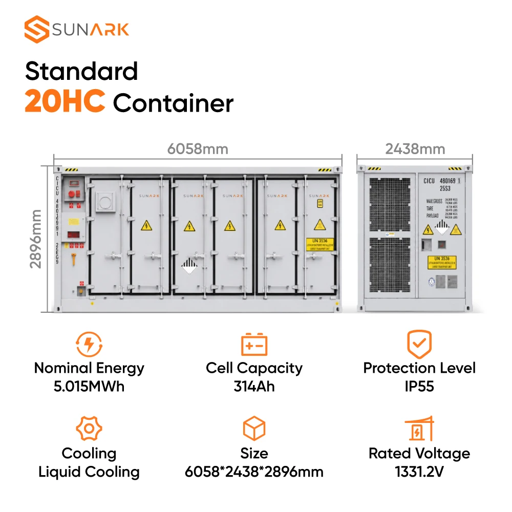 Storage Container Ess with 100% DOD for Industrial Microgrid Application SunArk Liquid-Cooled 1MWh 5MWh Lithium Battery Energy
