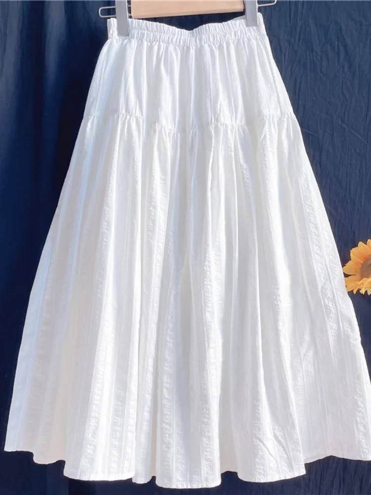 

Белая юбка-зонтик из чистого хлопка, женская расклешенная трапециевидной формы миди с высокой талией, летняя утягивающая юбка, дышащая, удобная, f-длина