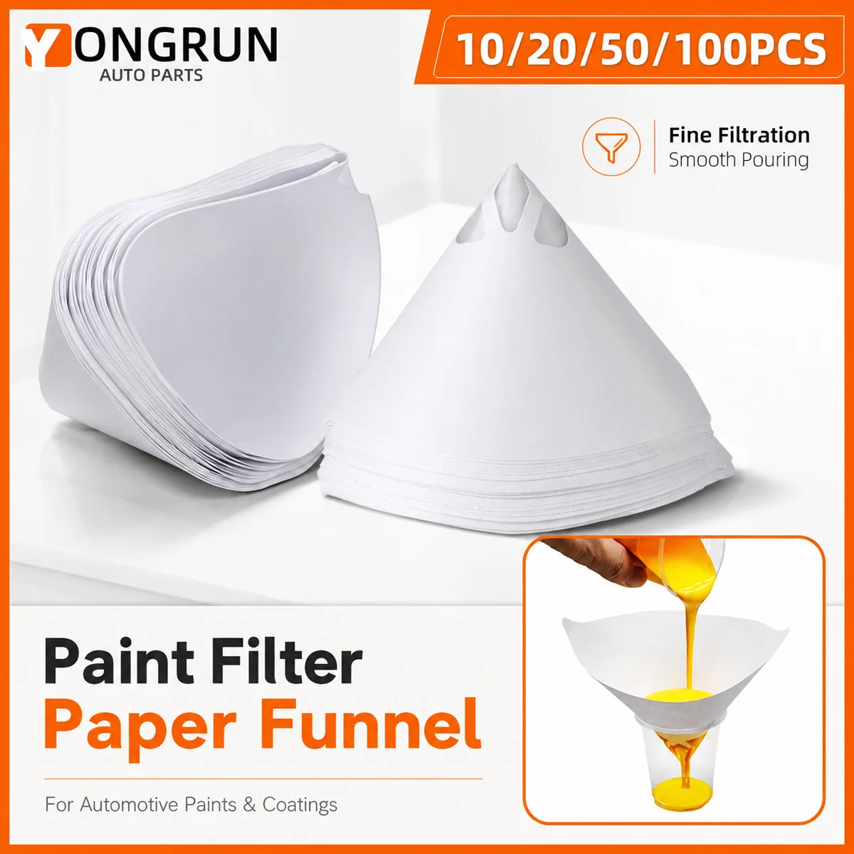 YONGRUN 10/20/50/100pcs Automotive Paint Spray Filter Paper Filter Purification Funnel Disposable Paint Filter Cone Funnel Tool