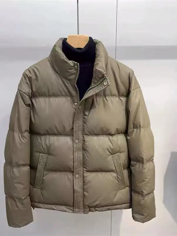 

Мужская зимняя утепленная куртка из глянцевой кожи с воротником-стойкой, повседневная, в стиле пуховика, молодежная, популярная, стандартный крой