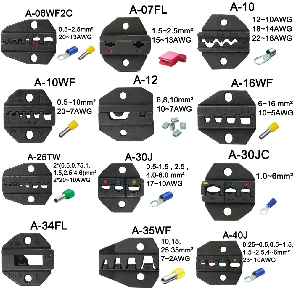 Alicates de crimpado de HS-03B, HS-16WF, HS-40J, terminales de mordazas, Kits de herramientas, troqueles de serie