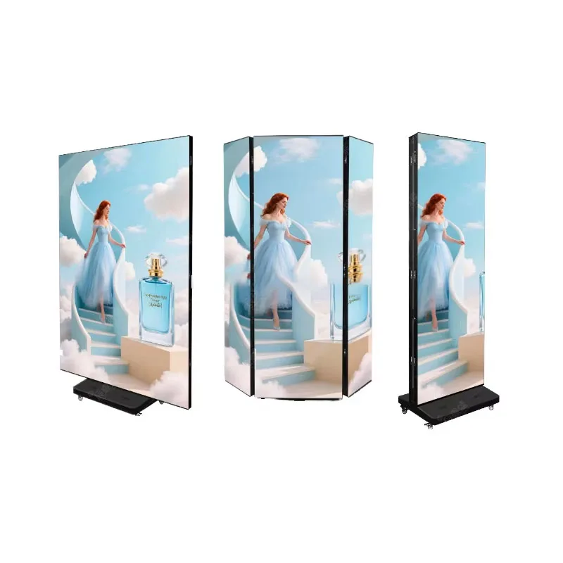 Indoor P2.5 Smart Portable Foldable Safety Video Digital Video Wall Stand Tri Folding LED Poster Display Screen