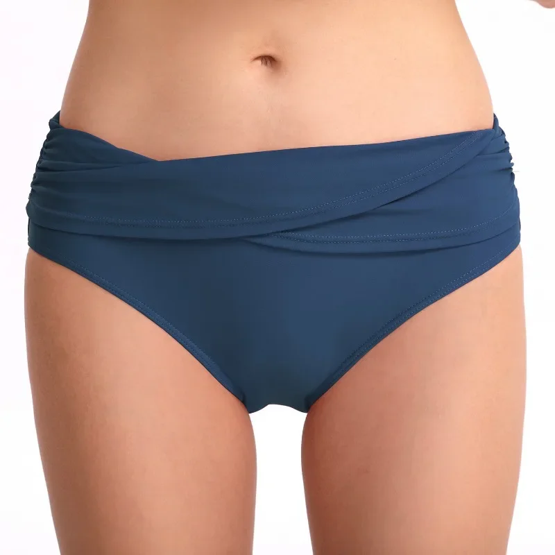 Women Summer Pleated Mid-Waist Swimming Briefs New Sexy Slim Swim Shorts Solid Colors Beachwear Vintage Classic Beach Shorts