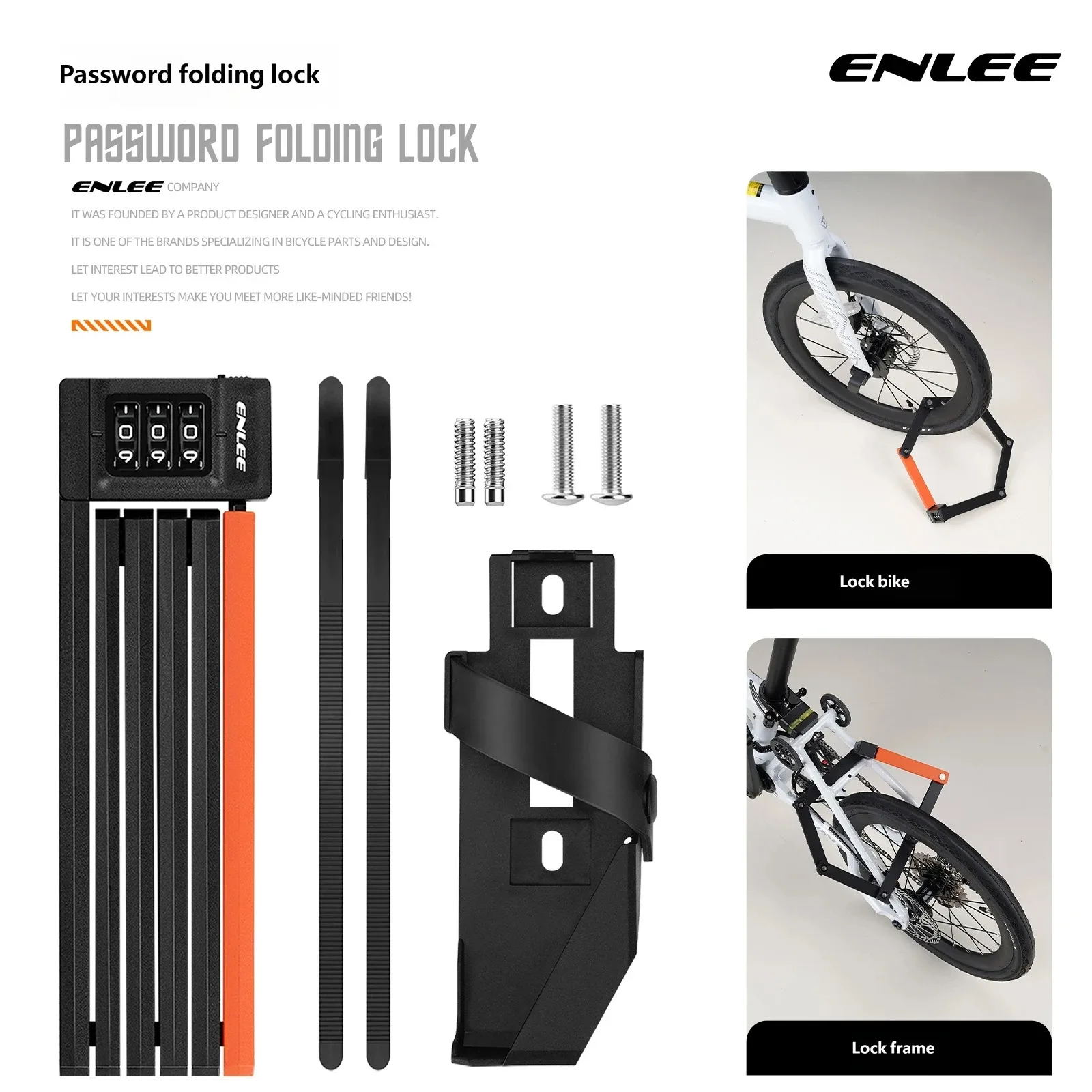 ENLEE Bicycle Anti-Theft Combination Lock Foldable Joint Lock For Road MTB Bike E-Scooter Motorcycle with Mounting Bracket