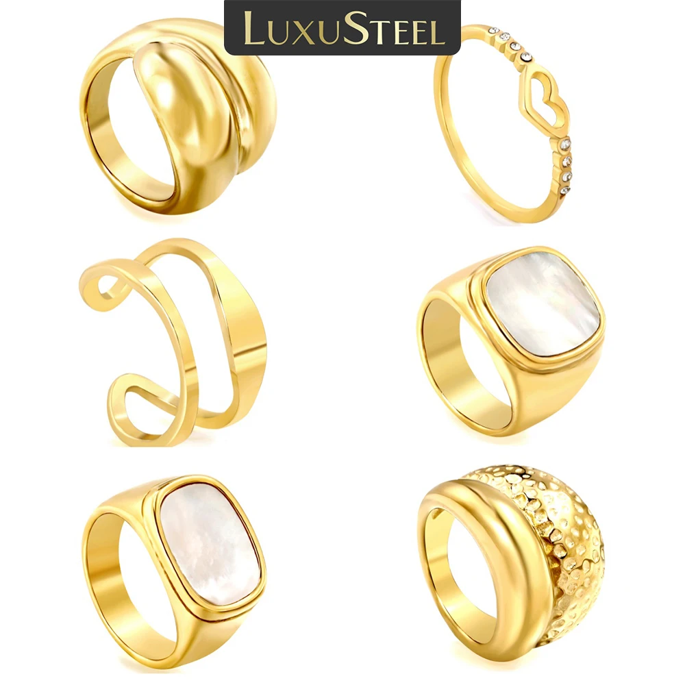 LUXUSTEEL Set anillos Stainless Steel Rings For Women Men Golden Size 6-9 Engagement Ring Finger Jewelry Stainless Steel