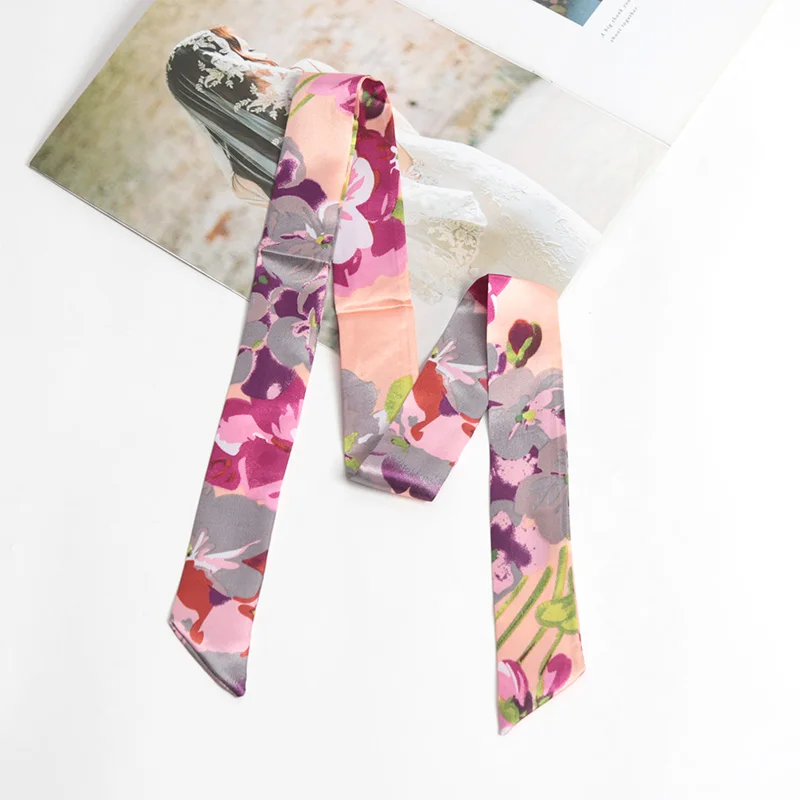16 Farben bedruckter Blumenschal für Damen – schmales, glattes Band als Stirnband, Halstuch, Taschenband, Haargummi, Gürtel und Accessoires – Detail 16