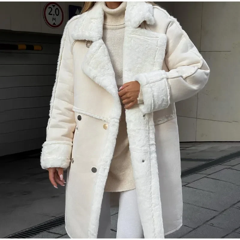 

2025 winter long cardigan long sleeved plush jacket European and American new fur suede coat suit collar