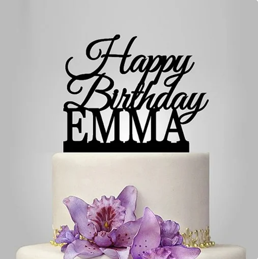 Adorno para tarta de feliz cumpleaños con nombre personalizado, adorno para tarta negro de madera plateada dorada acrílica, adorno para tarta con el último nombre personalizado