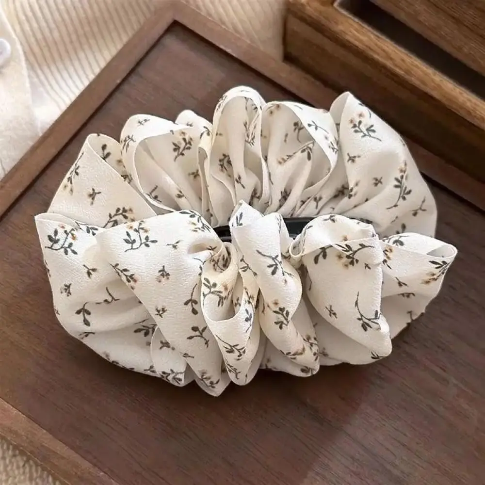 Sweet Floral Polka Dot Banana Hair Clip Pleated Cloud Volumizing Claw Trendy Korean Fashion Accessory For Daily Styling